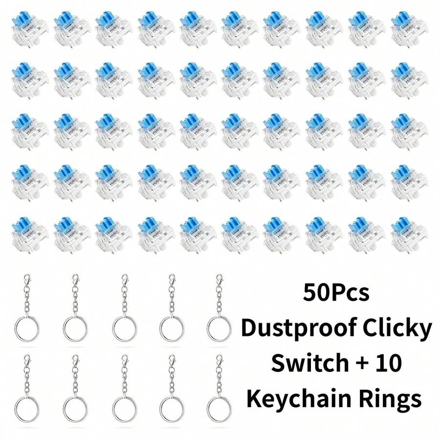 Juego de juguetes fidget con interruptores mecánicos 50 interruptores azules 10 anillos para llavero alivio del estrés clicador DIY interruptores de teclado mecánico personalizados juguete fidget