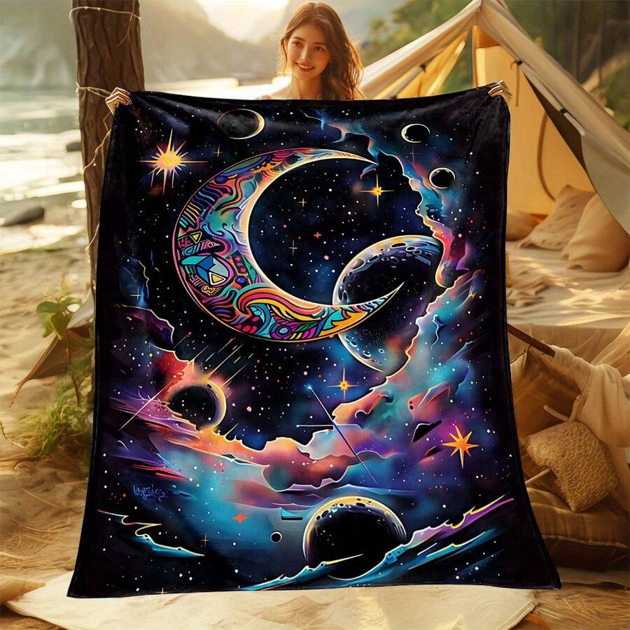Manta Pequeña con Estampado de Estrellas y Luna Nocturnas - Multicolor - Ver 1