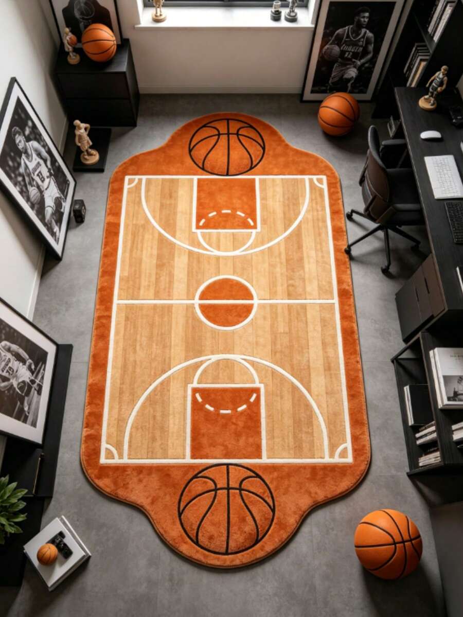 1pc Basketball Court Shaped Decorative Rug, Bedroom Decor, Floor Mat, Carpet, Home Decor, Living Room Rug, Small Living Room Rug, Bedroom Carpet, Living Room Home Decor, Outdoor Rug, Washable Carpet - Multicolor 2 - View 1