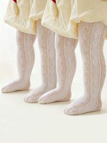 1 Pair Infant Girls' Princess Heart Shaped Hollow Out Mesh Breathable & Comfortable Tights, Suitable For Daily Wear Or Party Outfits - White - View 12