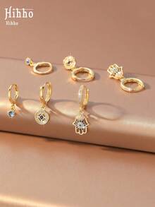 Hihho 1 Pair Classic Fashion Retro Evil Eye Ear Cuff Earrings Set, Sparkling Zirconia Inlaid Wisdom Eye Charm, Exquisite Women's Fashion Jewelry Earrings Suitable For Daily, Holiday, Party Decoration And Gift - Earrings Set - View 6
