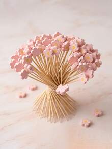 1 Pack Floral Cocktail Skewers, 4.72 Inch Handmade Pink Floral Bamboo Sticks, Decorative Food Picks, Suitable For Cocktails, Fruit, Cold Cuts - Multicolor - View 2