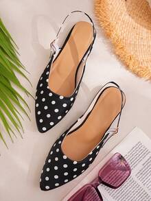 Vintage Polka Dot Pointed Toe Back Strap Flat Shoes, Women's Casual Ankle Strap Flats, Versatile For Daily Wear And Commuting - Polka Dot Black - View 6