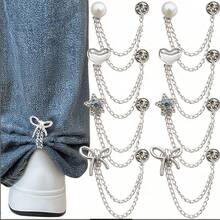 8pcs Multi-Function Clothing Decoration Clips, Metal Star Heart Bow Shape, Pant Leg Hem Cinch Clips Sleeve Fixing Clips, Universal For Shirts And Pants, Creative Clothing Decoration Buckle Chain Clips, Pant Leg Shortening Organizer Tool - Multicolor - View 2