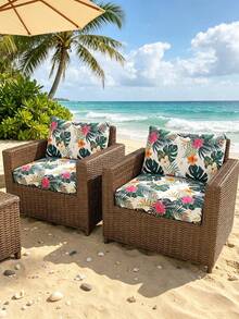 1pc Jungle Leaf Print Milk Silk Outdoor Sofa Cushion Cover, High Elasticity Dust-Proof Stain-Resistant Removable Washable All-Season Outdoor Rattan Sofa Cushion Protector - Multicolor - View 5