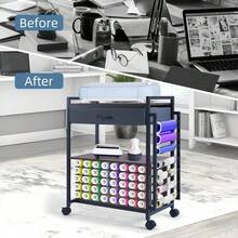 Craft Cart With Holder For 47 Vinyl Rolls And Storage Drawer, Compatible With Cutting Machines. - Black & Brown - View 2