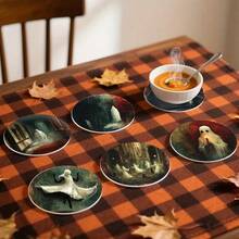 6pcs PET Coasters, Halloween Elements, Ghost Pattern Design Heat-Resistant Coasters, Hand Washable, Budget-Friendly, Suitable For Event And Party Decoration, Table Centerpiece, Halloween, Christmas, Thanksgiving Holiday Decor - PET Coaster - 1822 - View 7