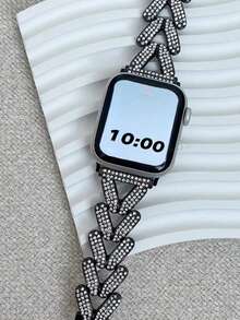 1件時尚無限符號水鑽鑲嵌錶帶，女性精緻手鍊風格錶帶，適用於Apple Watch 38/40/41/42/44/45/46/49mm，Series 11/10/9/8/7/SE/6/5/4/2/1，僅錶帶，不含錶殼或手錶 - 八字滿鑽黑色 - 查看 5