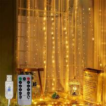 1 pieza Luces de cortina LED alimentadas por USB con 8 funciones de iluminación, luces de cadena colgantes ambientales para boda, fiesta de cumpleaños, ventana, sala de estar, decoración de pared de fondo, iluminación interior para días festivos (control remoto sin batería) - Luz de cortina USB - Ver 6