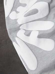 Teen Boys Letter Print Drawstring Waist Loose Casual Grey Stacked Sweatpants - Light Grey - View 5