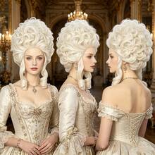 Multi-Color European Court Style Heat Resistant Wig, Rococo Retro Tall Updo With Loose Curls, Ideal For Halloween, Period Cosplay, Stage Performances & Themed Shoots, Elegant Voluminous Costume Wig - Multicolor - View 2