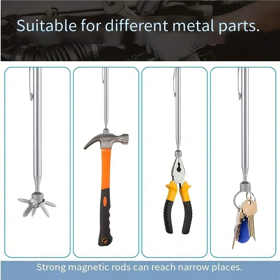 1pc 3-In-1 Telescopic Stainless Steel Magnetic Pickup Tool, No Battery Required, Ideal For Hard-To-Reach Areas, Perfect For Automotive And Construction Repair, No-Power Deep Area Retrieval Tool, Suitable For Automotive And Construction Deep Area Retrieval Needs, No Battery No Power Supply, Great Helper For Automotive And Construction Deep Area Retrieval - Scalable - View 1