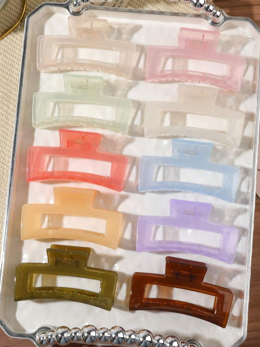 10入果凍糖色半透明方形髮夾,半紮髮髻夾,碎髮整理夾,後腦髮夾,分髮造型夾,慵懶風女孩髮飾,波希米亞鹽系海灘風休閒街頭旅行髮夾 - 彩色 - 查看 1