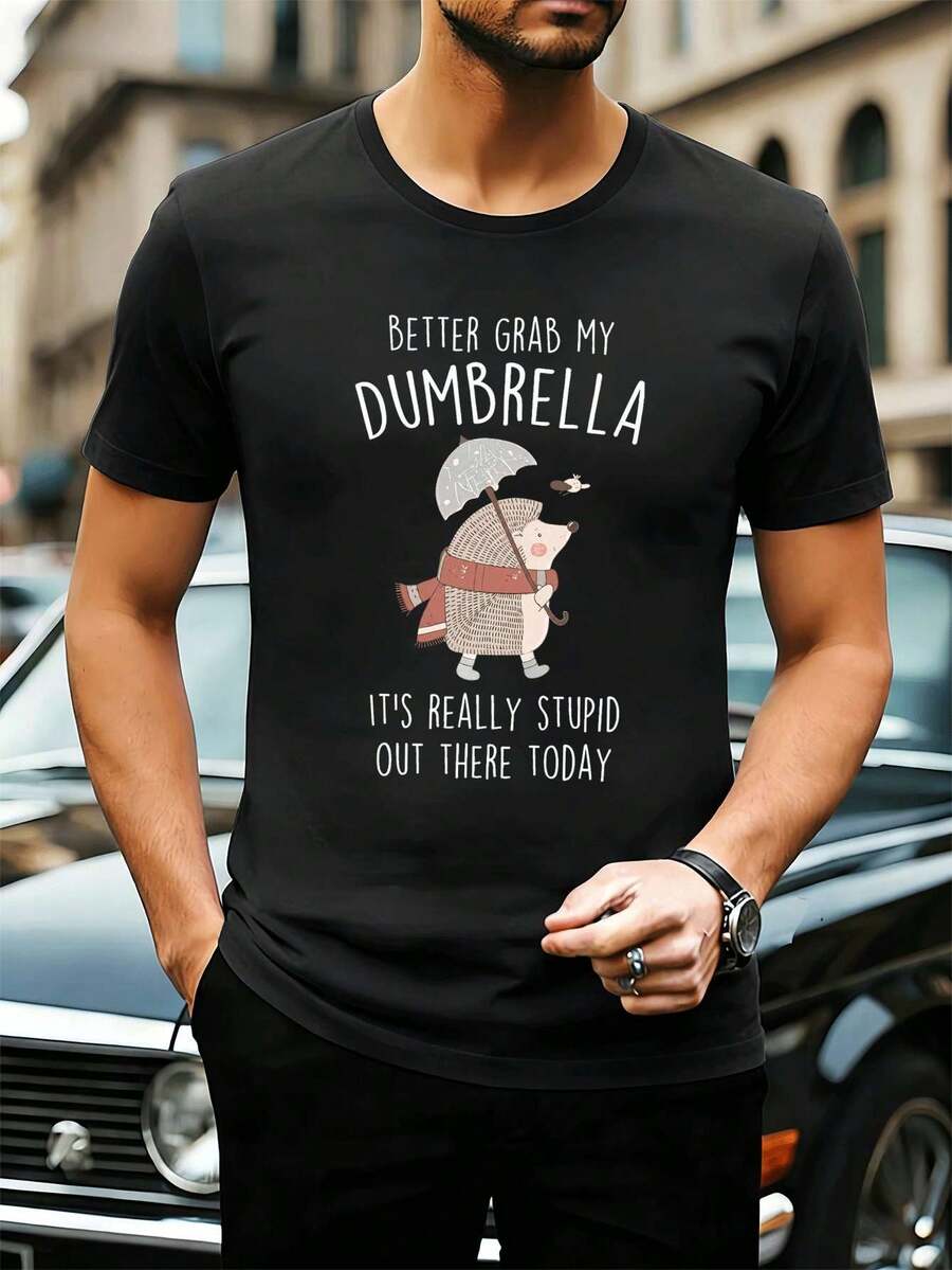 Lustiges Herren-T-Shirt Mit Igel-Motiv, Premium-Material, Rundhalsausschnitt, Lockere Passform, Bequem, Einzigartiger Grafikdruck - Black - View 1