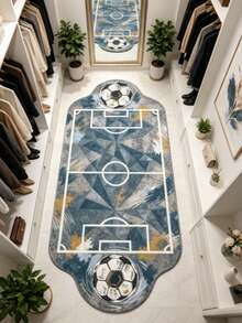 1pc Grey Tone Soccer Field Shaped Decorative Rug, Bedroom Decor, Floor Mat, Carpet, Home Decor, Living Room Rug, Living Room Small Rug, Bedroom Carpet, Living Room Home Decor, Outdoor Rug, Washable Carpet - Multicolor 9 - View 4