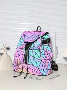 New Colorful Geometric Glow-In-The-Dark Backpack, Diamond Pattern Large Capacity Gradient Travel School Bag, Fashion Minimalist Backpack, Unisex Exquisite Small Backpack, Color-Changing Under Different Light Intensities - Dark Wash - View 12