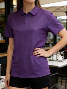 4pcs Women's Slim Fit Polo Collar T-Shirts, Solid Color Short Sleeve, Suitable For Commuting, Casual, Golf, Tennis, Outdoor Activities, Home, Travel - Multicolor - View 7