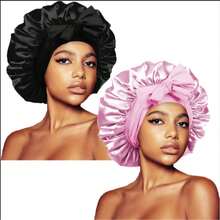 ZTZI 2Pcs Bow Decor Satin Hair Bonnet, Soft Elastic Sleep Cap, Large Size Night Hair Wrap For Curly Natural Long Hair Women - UM2pcs Bow-tie Round Hat - View 8