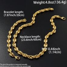 2pcs Classic 18K Gold Plated Copper Pig Nose Necklace & Bracelet Jewelry Set, Unisex, Suitable For Daily Wear And Party, Vintage Style - Gold 3 - View 8