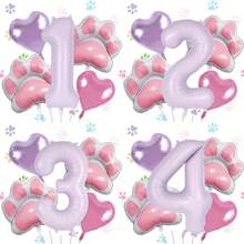 40-Inch Cream Purple Number (1-9) Aluminum Foil Balloons Set For Pet Themed Birthday Parties, Including Pink Paw-Shaped Heart Balloons, 1 Roll Of Purple Ribbons, And Inflation Straws For Pet Theme Dog Birthday Party Balloons Decorations Supplies - Purple - View 2