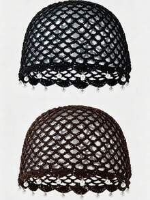 1pc Women's Fashion Lightweight Hollow Pearl Pendant Beaded Knit Hat, Suitable For Boho Beach Outings And Daily Wear - A - View 25