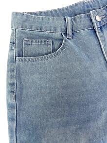 Men's Loose Fit Denim Shorts, Light Blue Washed Mid-Length Denim Shorts, Casual Street Style Loose Fit Denim Shorts - Light Wash - View 6