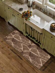 1pc Vintage Faux Wood 3D Triangle Patchwork Pattern, Suitable For Kitchen, Bathroom, Entryway, Laundry Room, Living Room, Garden, 3.5mm Cuttable Indoor Mat, Non-Slip And Absorbent, Entrance Rug, Kitchen Carpet - Multicolor - View 13