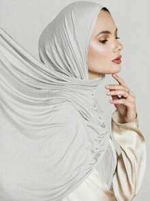1PC Women's Solid Color Hijab Scarf, Islamic Soft Headscarf, Multifunctional Headwrap Beach Vacation Shawl Long Scarf - Mercerized Cotton Headscarf - View 17
