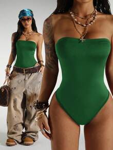 Body sin mangas y sin tirantes de ropa urbana para mujer, para el verano - Verde - Ver 1