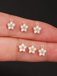 6pcs Flashing Daisy 5-Petal Flower Rhinestone Design Pendants, 14K Gold Plated, Suitable For Necklace, Bracelet, Anklet, Piercing, Keychain, Phone Case DIY Crafting, Best Summer Handmade Gift - Multicolor 1 - View 11