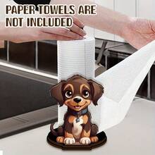 Soporte de madera con forma de perro lindo para toallas de papel de cocina, estante de tela de un solo nivel, soporte vertical para toallas de papel de cocina, estante de almacenamiento de toallas de papel para encimera, estante de toallas de escritorio, estante de almacenamiento para rollos de toallas de papel y envoltura de plástico - Multicolor - Ver 8