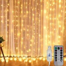 1 pieza Luces LED de cortina con 8 modos alimentadas por USB para ambiente festivo interior, decoración colgante para bodas, fiesta de cumpleaños, dormitorio, ventana, decoración de pared de fondo de sala de estar (control remoto no incluido, batería no incluida) - Luz de cortina USB - Ver 18