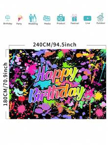 1件鮮豔塗鴉生日攝影背景布，彩色潑墨派對橫幅，新生兒生日派對拍照背景，室內外裝飾用品 - A - 查看 13