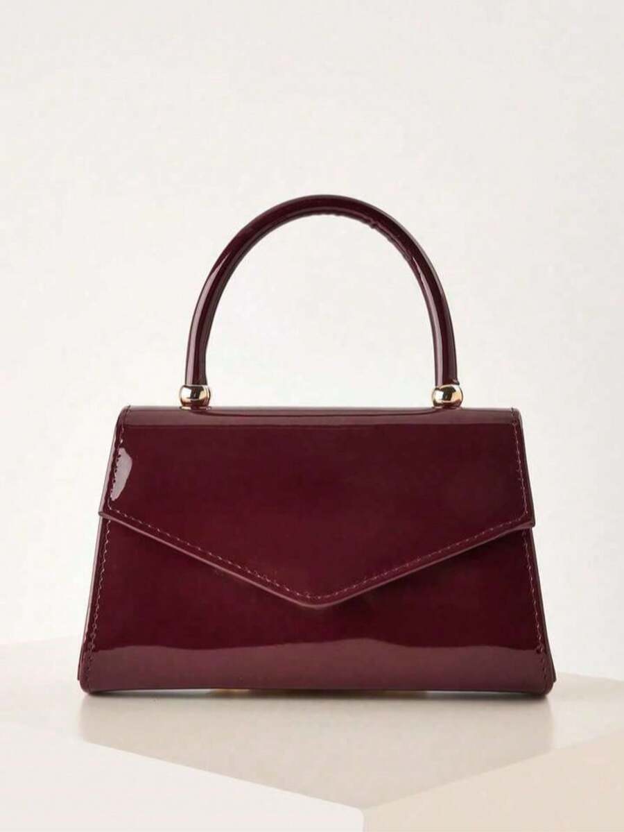 Large Capacity Elegant Evening Clutch, Shiny Women's Handbag, Fashionable Flap Design, Luxurious Texture, Perfect For Various Occasions, Ideal Accessory For Weddings And Party Events - Burgundy - View 1