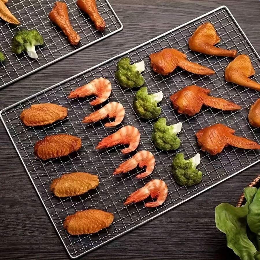 1pc Rectangular Wavy BBQ Grill Rack - Stainless Steel Material, Fish Clip, Meat, Vegetable, Suitable For Home And Outdoor Cooking, BBQ Accessories - Barbecue Net - View 1
