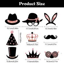 23 piezas Divertidos accesorios para photocall, suministros para fiesta de cumpleaños y boda, decoraciones para fiesta de disfraces, discoteca y carnaval, mezclados con sombreros, labiales, corbatas, coronas (oro rosa) - oro rosa - Ver 3