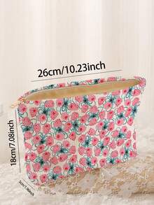 1pc Portable Cosmetic Storage Bag With Mountain Plum Pattern Double-Sided Print Travel Zipper Makeup Pouch Multi-Functional Toiletry Organizer - Multicolor - View 3