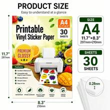 50 Sheets A4 Printable Vinyl Sticker Paper, Waterproof Glossy Adhesive Paper For Inkjet & Laser Printers, DIY Custom Labels, Decals And Stickers - Glossy PP - View 9