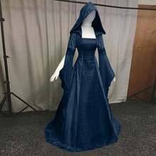 Disfraz de cosplay para mujer, estilo medieval retro, vestido de novia con capucha y corsé de 8 colores para cosplay y Halloween. - Negro - Ver 6