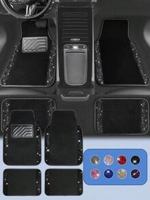 4pcs Shiny Rhinestone Car Floor Mat Set, Diamond Studded Faux Fur Car Carpet, Non-Slip PVC Backing, Waterproof Universal Fit, Suitable For Women's Car - A - View 1