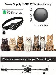 1 pieza Collar reflectante ajustable para gato, collar localizador para mascota compatible con Apple Find My Tracker, diseño de estampado animal de 7-9 pulgadas, collar removible para gatos, no compatible con Android - Multicolor - Ver 12