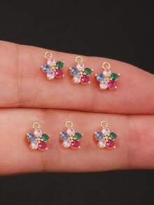 6pcs Flashing Daisy 5-Petal Flower Rhinestone Design Pendants, 14K Gold Plated, Suitable For Necklace, Bracelet, Anklet, Piercing, Keychain, Phone Case DIY Crafting, Best Summer Handmade Gift - Multicolor 1 - View 7