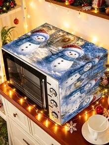 1pc 35*90cm Christmas Microwave Dust Cover, Polyester Material, Red, Red Berry, Bow, Christmas Snowman, Christmas Tree, Snowflake Pattern, Dustproof, Stain-Resistant, Kitchen Decor, Home Decor, Christmas Gift, Bedroom Decor, Garden Decor, Kitchen Decor, Room Decor, Soft And Cute, Christmas Gift, Birthday Gift - Multicolor - View 6