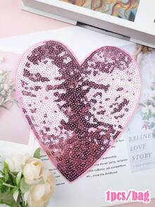 1 pieza Parche bordado con patrón de corazón de lentejuelas rosas, adecuado para chaquetas, mochilas, jeans, camisetas - Decoración duradera, accesorios de ropa, parche decorativo para reparar agujeros en pantalones - rosa - Ver 2