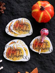 32pcs Pumpkin Lollipop Decoration Cards, Halloween Theme - Holiday Party Gifts, Candy Boxes And Holiday Decorations, Featuring Ghost Pumpkin Design, Yellow Paper Cards, Suitable For Halloween Parties, Birthday Gifts And "Trick Or Treat" Decoration Cards. - View 8