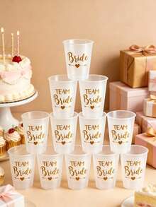 1/12 buah Gelas Plastik Matte Bride Tribe & Bride, Suvenir Pesta, Dekorasi Pesta Pernikahan, Gelas Foil Emas 12oz - Beraneka warna - View 5