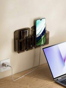 1pc Wall-Mounted Remote Control And Phone Holder, Drill-Free Charging Stand, Transparent Design Storage Box, Suitable For TV And Air Conditioner Remotes, Space-Saving Storage Organizer Rack - Multicolor - View 10
