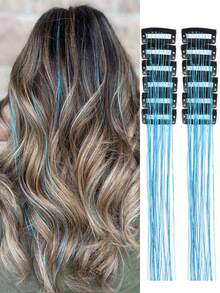 12pcs Glitter Tinsel Hair Extensions Rainbow Colorful - Multicolor - View 3