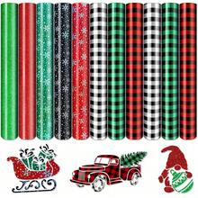 11pcs Christmas Heat Transfer Vinyl Set - Holiday Buffalo Plaid & Holographic Snowflake Heat Transfer Vinyl, 12x10 Inch Multi-Color Iron-On Transfer Film - Christmas - View 1