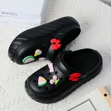 女款夏季新款防滑軟墊穆勒涼鞋，熱門半套腳護士工作與戶外沙灘拖鞋，時尚厚底封趾手術室穆勒鞋 - 純黑 - 查看 4